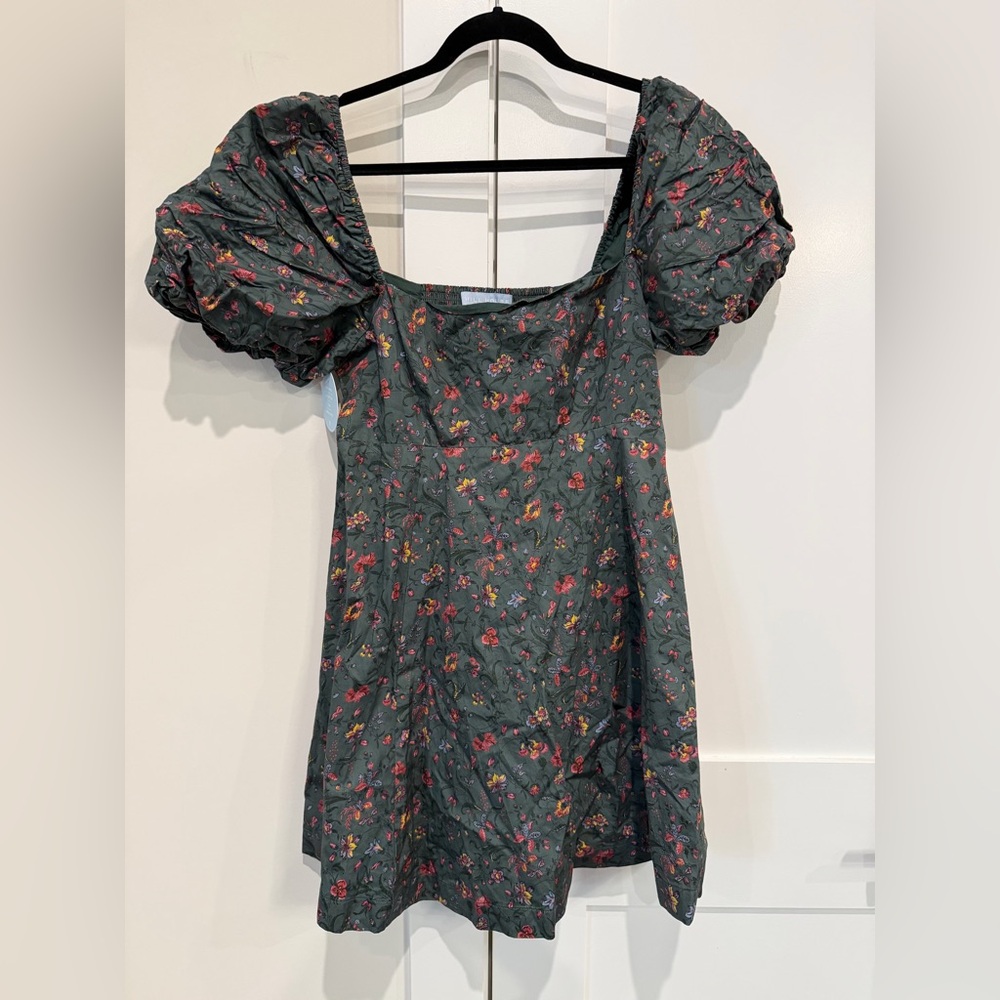 HILL HOUSE HOME The Matilda Mini Dress in Fleur Chintz Bottle Green Size Large
